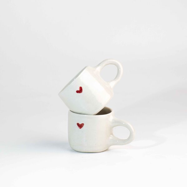 Πήλινο Φλυτζάνι Εσπρέσσο Λευκό Με Χερούλι Καρδιά