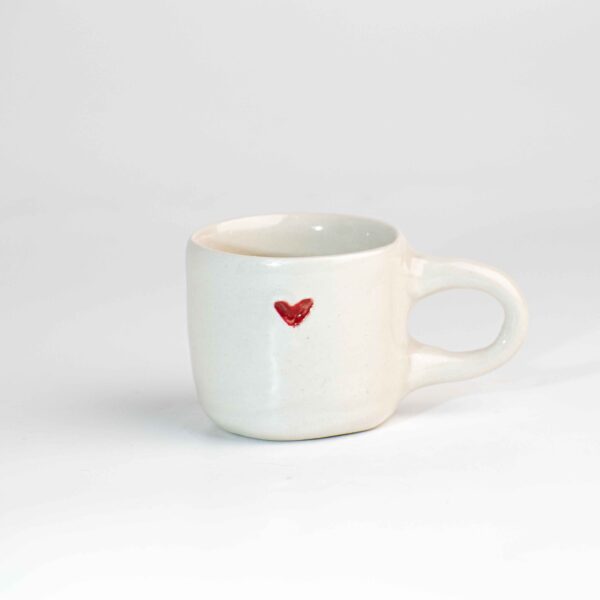 Πήλινο Φλυτζάνι Εσπρέσσο Λευκό Με Χερούλι Καρδιά